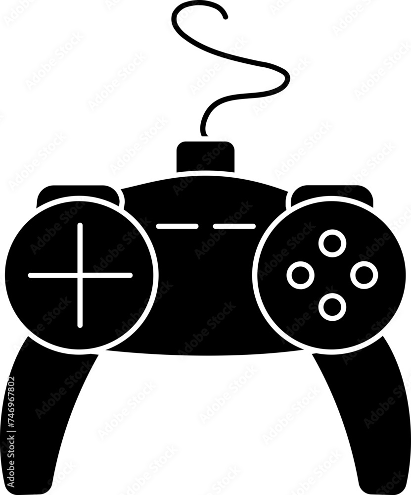 Poster b&w joystick or gamepad icon in flat style.