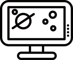 Line art illustration of universe scene on desktop screen icon.