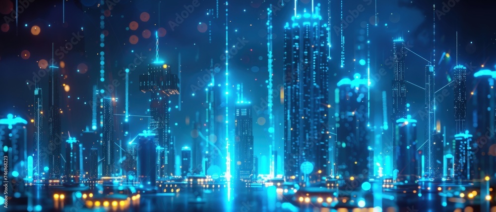 Poster smart city and big data connection technology concept. smart city and technology icons with smart se