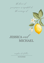 Wedding invitation. Lemon illustration. hand-drawn frame. - 746968249