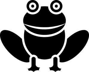 Cartoon character frog icon in b&w color.
