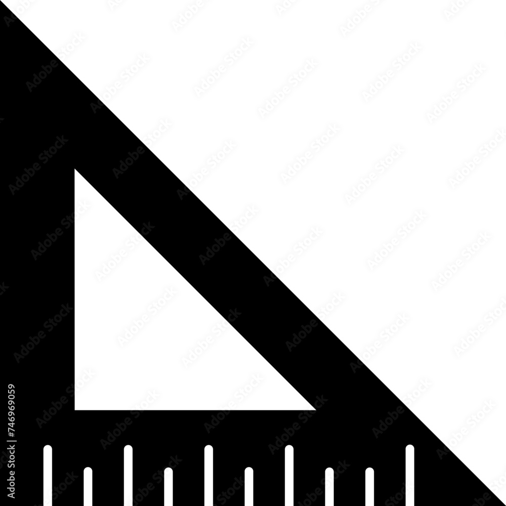 Poster triangular ruler in b&w color. glyph icon or symbol.