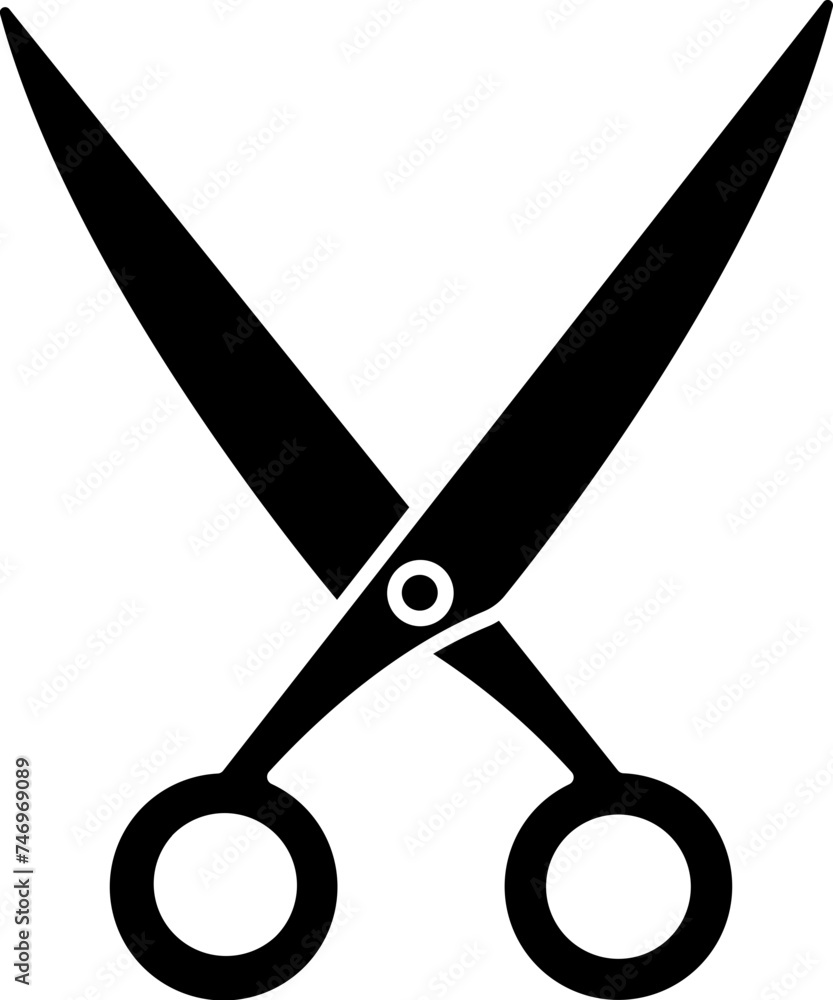 Poster b&w scissors icon in flat style.