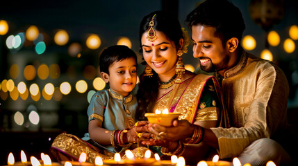 Indian Family Celebrates Diwali