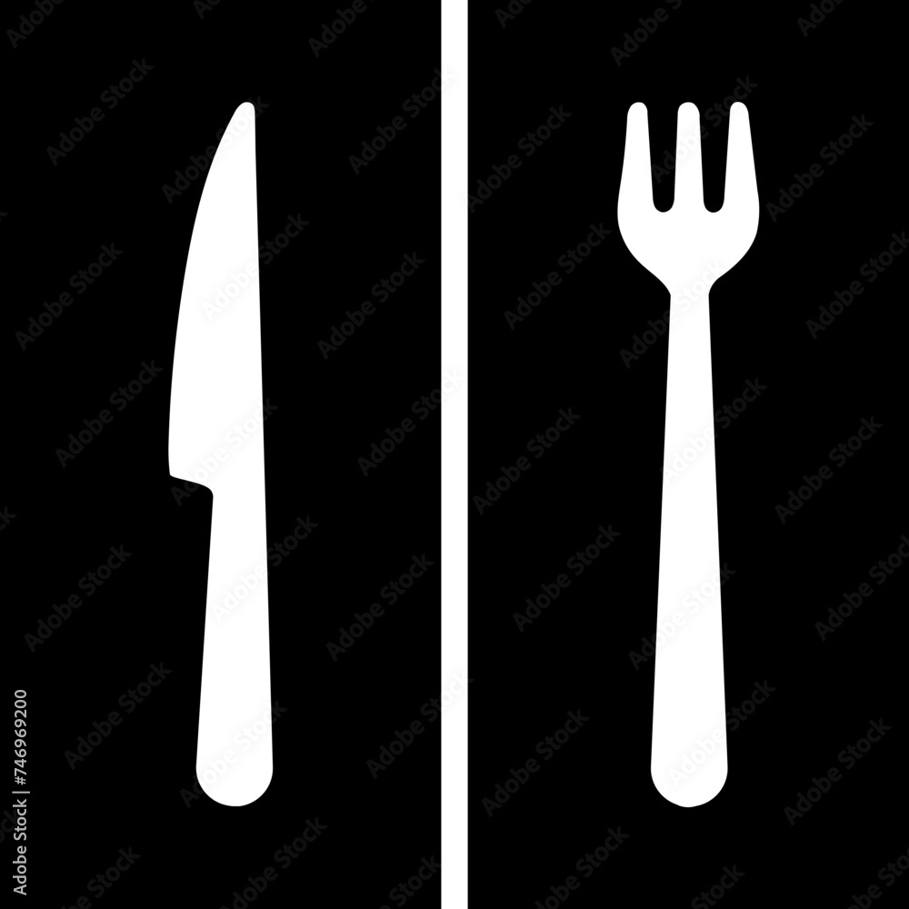 Canvas Prints Knife and fork icon in b&w color.