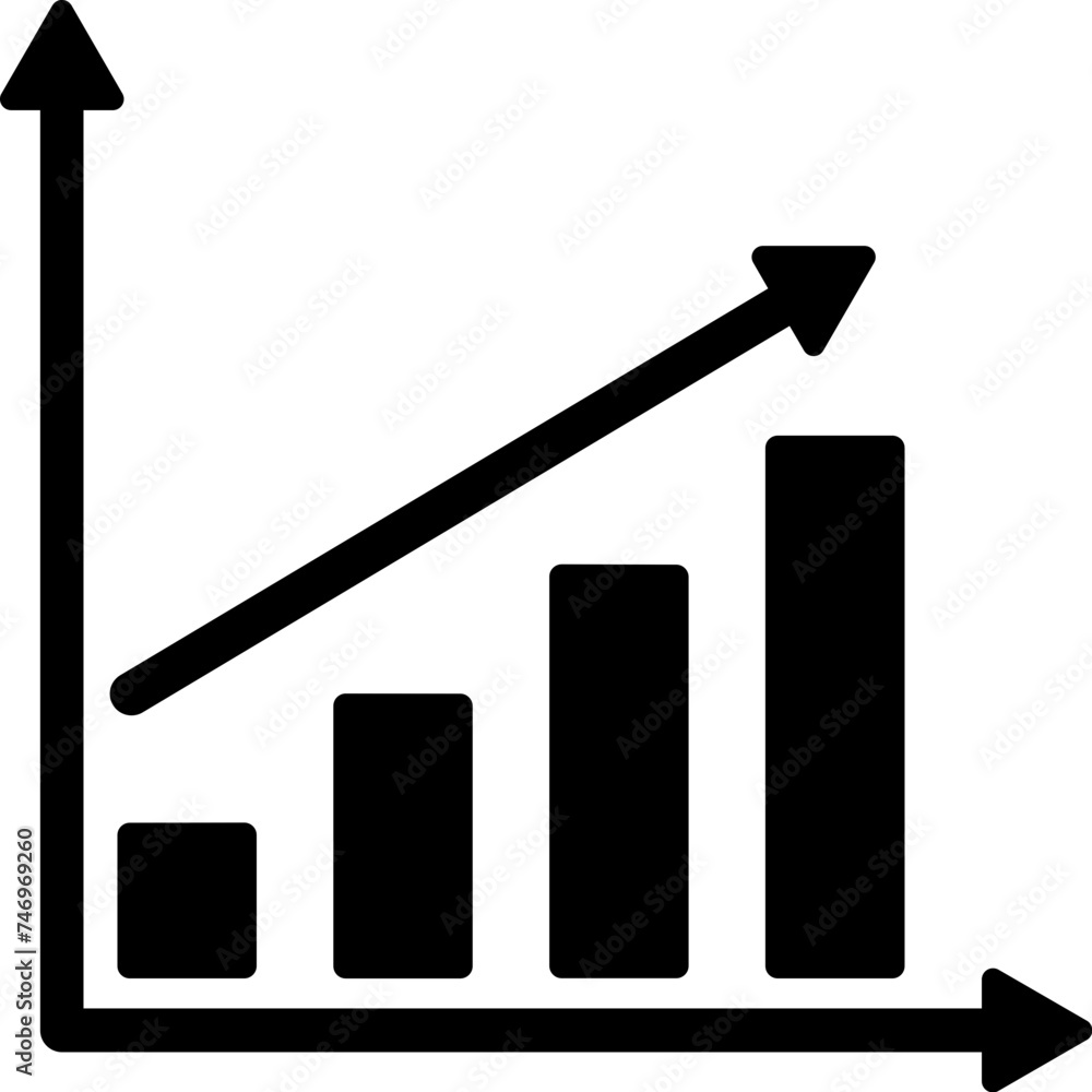 Poster growing graph icon in b&w color.