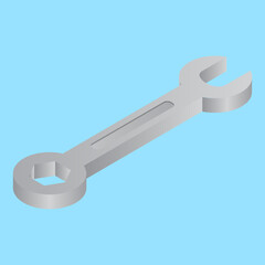 3D illustration of wrench icon in gray color.