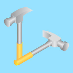 Gray and yellow hammer icon in 3d style