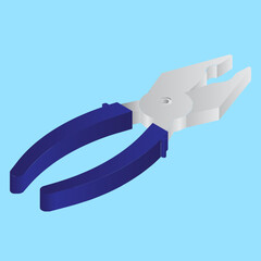 3D illustration of pliers icon in blue and grey color.