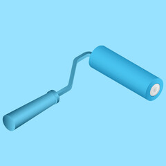 Realistic paint roller on blue background.