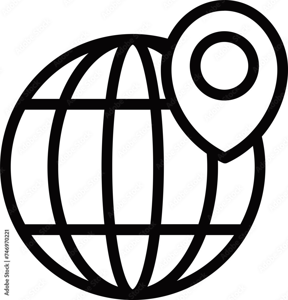 Poster global search map pointer icon in line art.