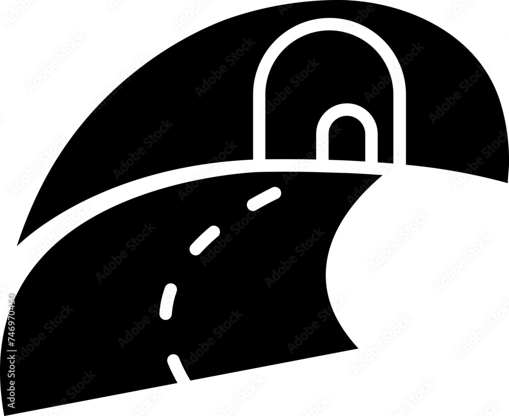 Sticker b&w illustration of winding tunnel icon.