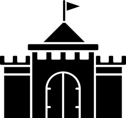 B&W sand castle icon in flat style.