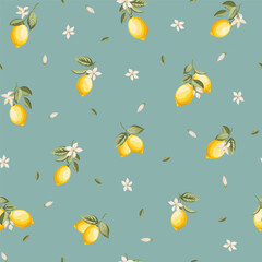 Seamless citrus pattern with lemons. Vector illustration. - 746970460