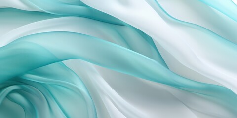 Abstract white and Cyan silk fabric weave of cotton or linen satin fabric lies texture background.