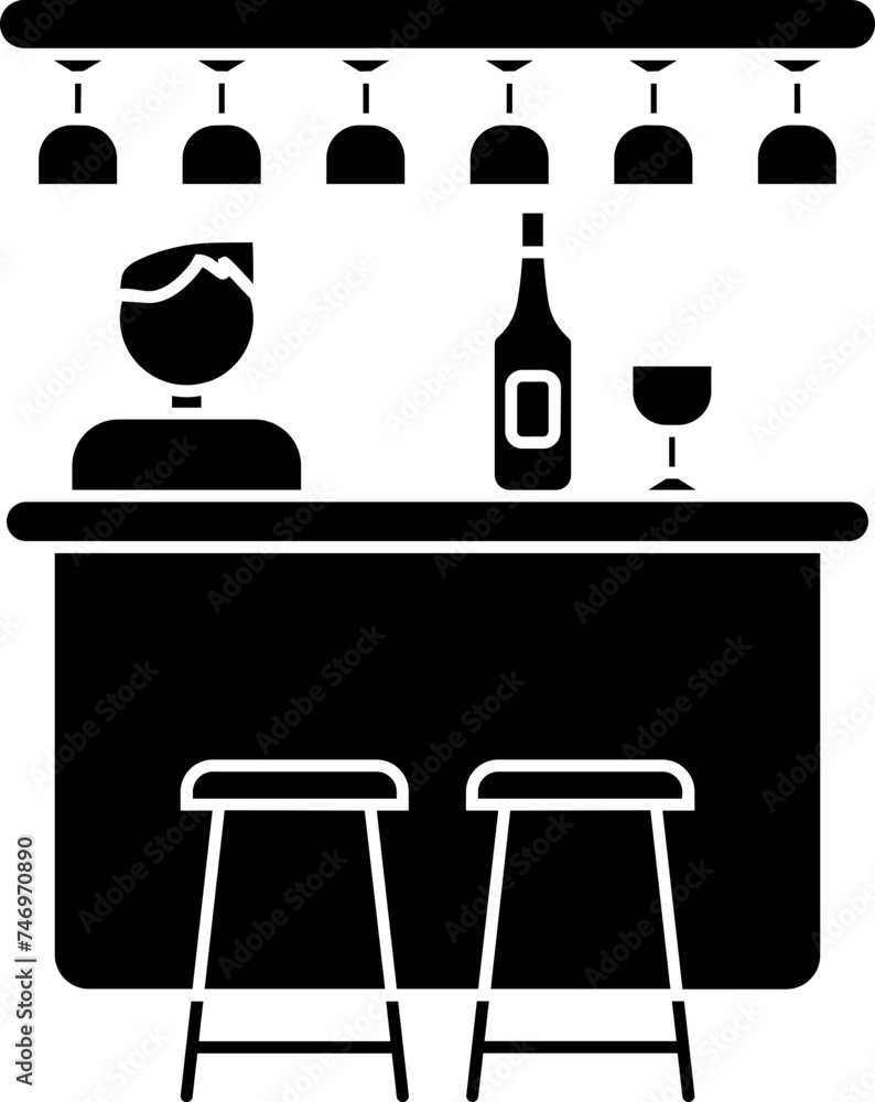 Poster bar counter icon in b&w color.