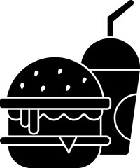 B&W hamburger with disposable cup icon.