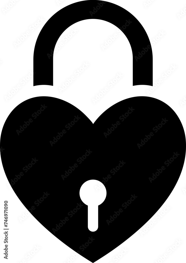 Poster heart lock icon in b&w color.