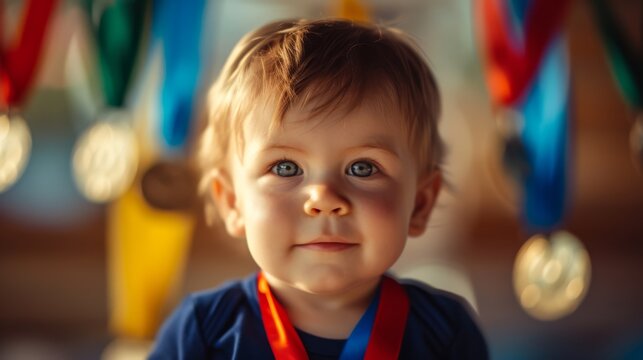 a little baby winning olimpic medal