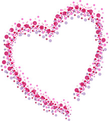 Heart shape made by pink glitter sparkle on white background.