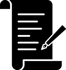 Pen with scroll paper icon glyph icon in flat style.