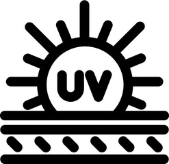 UV sun rays icon in black line art.