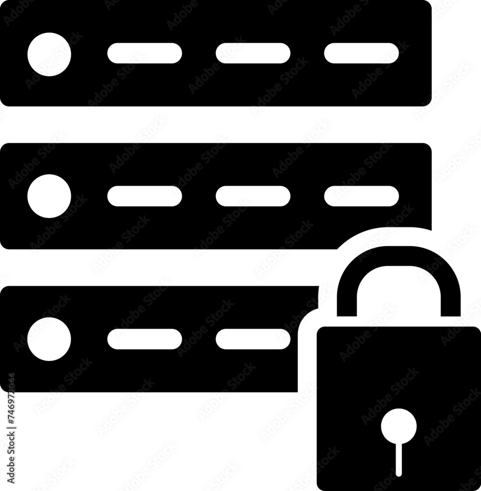 Poster flat style server lock icon in b&w color.