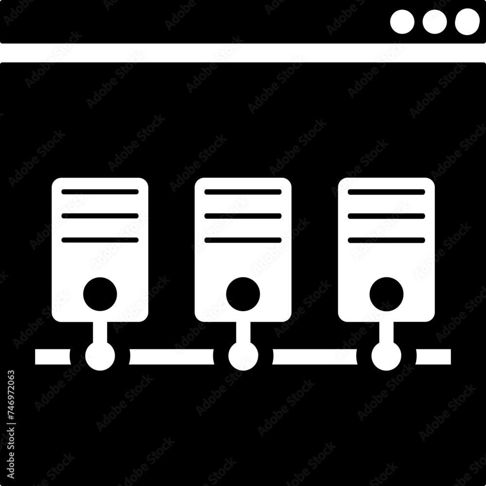 Poster online internet server connection icon in b&w color.