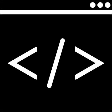 Online coding or prograpming web page glyph icon.