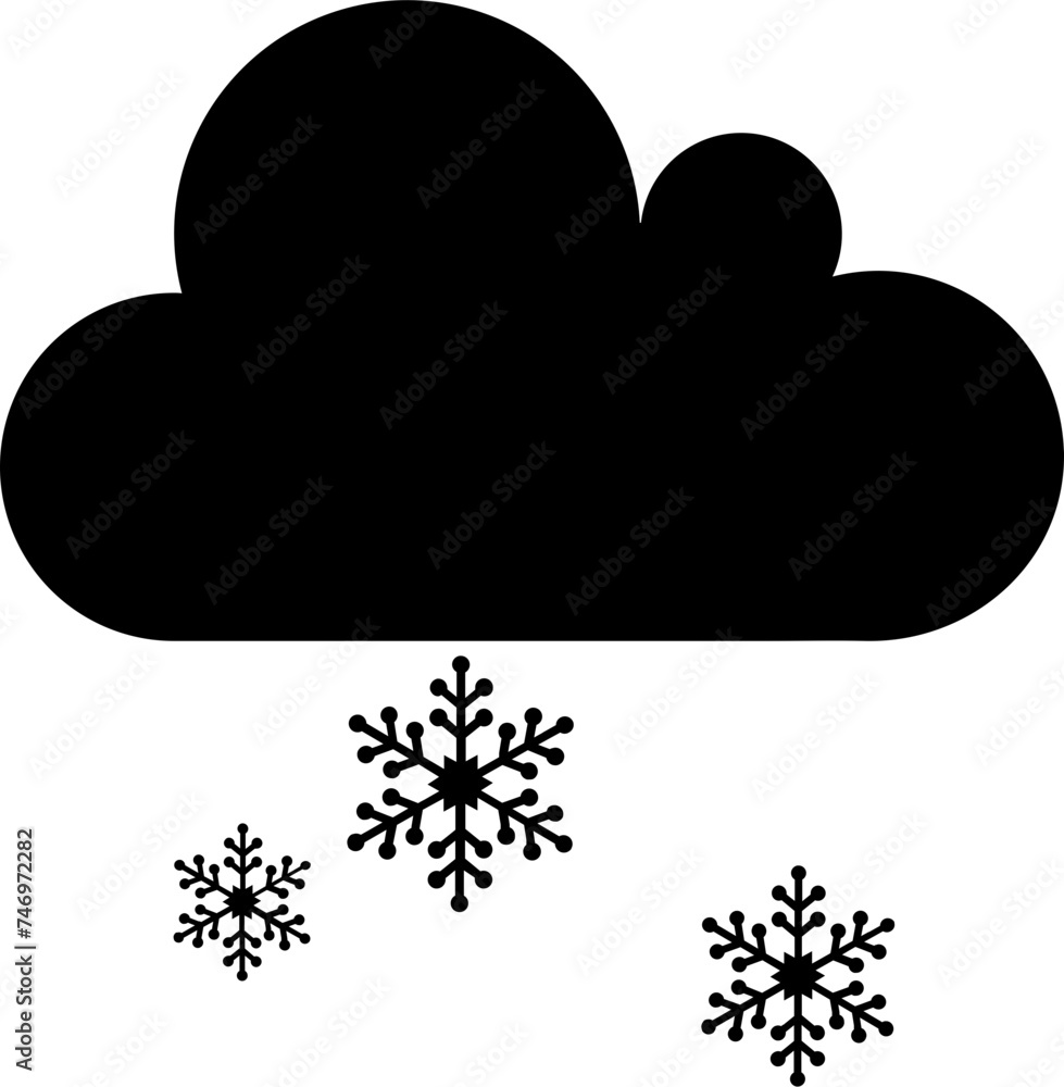 Sticker snowfall cloud icon in b&w color.