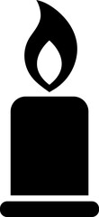 Burning candle glyph icon in flat style.
