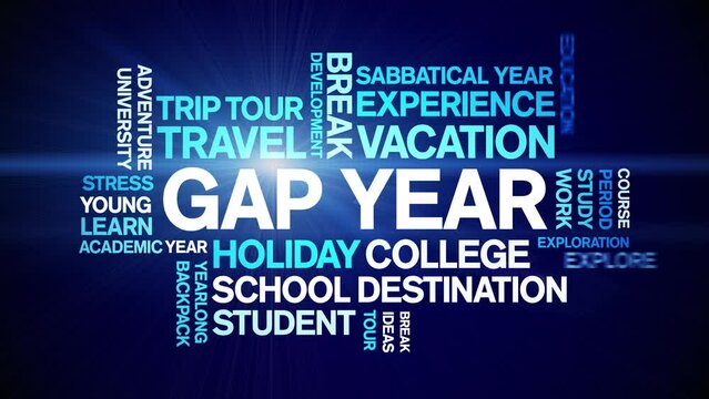 Gap Year animated word cloud;text design animation tag kinetic typography seamless loop.