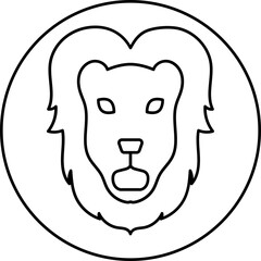 Zodiac Leo Sign or Icon in Black Line Art.