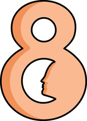 Creative 8 Number with Woman Face icon in Orange and White color.