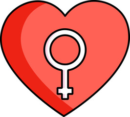 Female Symbol on Heart Shape icon in Orange and White color.