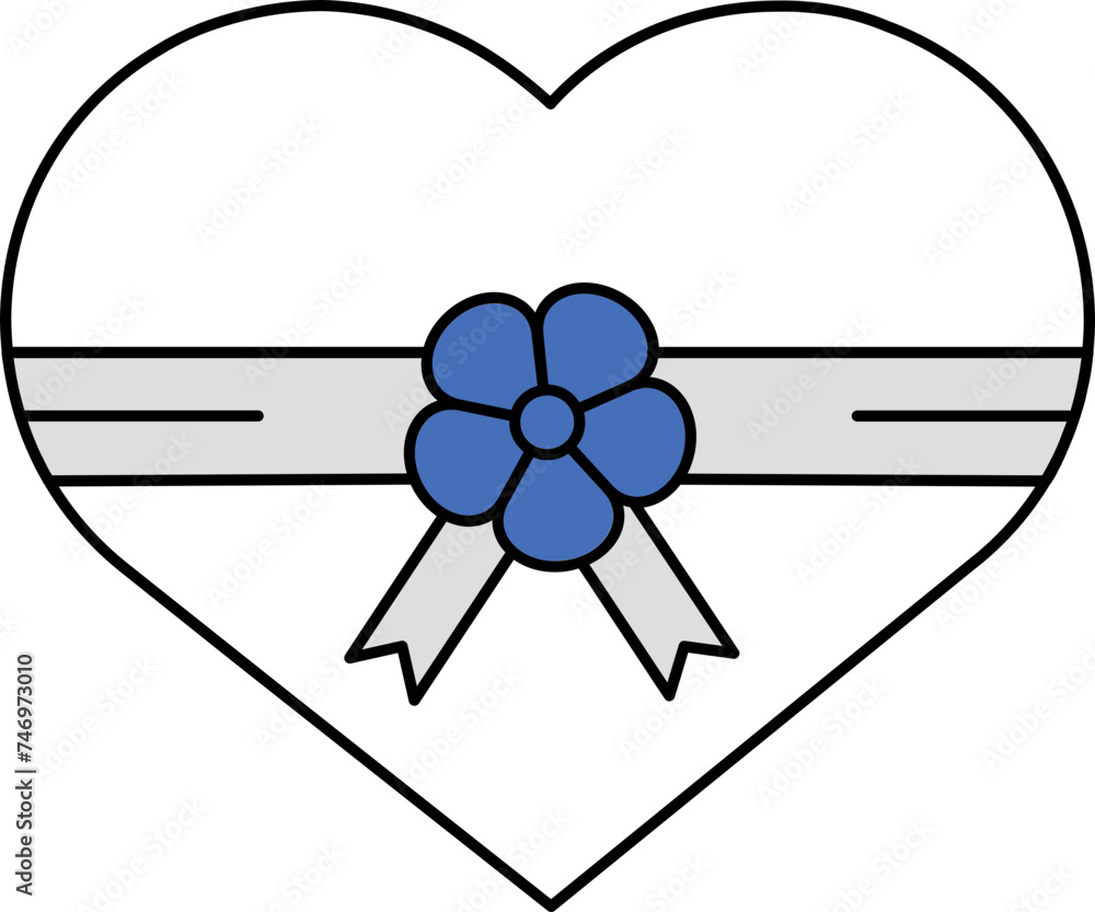 Wall mural Heart Shape Gift Box Icon In Blue And White Color.