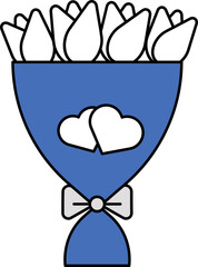 Flower Bouquet Icon In Blue And White Color.