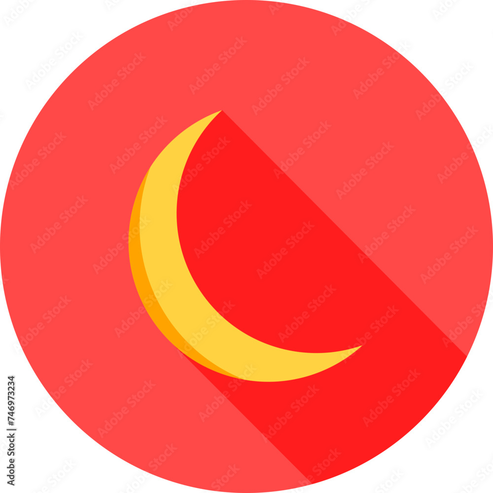 Poster Yellow Crescent Moon icon on Red Circle Background.