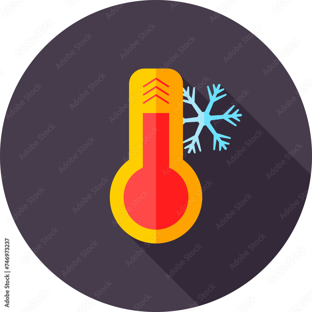 Poster thermometer with snowflake icon in flat style.