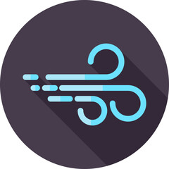 Blue Wind icon on purple round background.