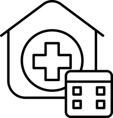 Obraz premium Clinic or Hospital Calendar icon in black line art.
