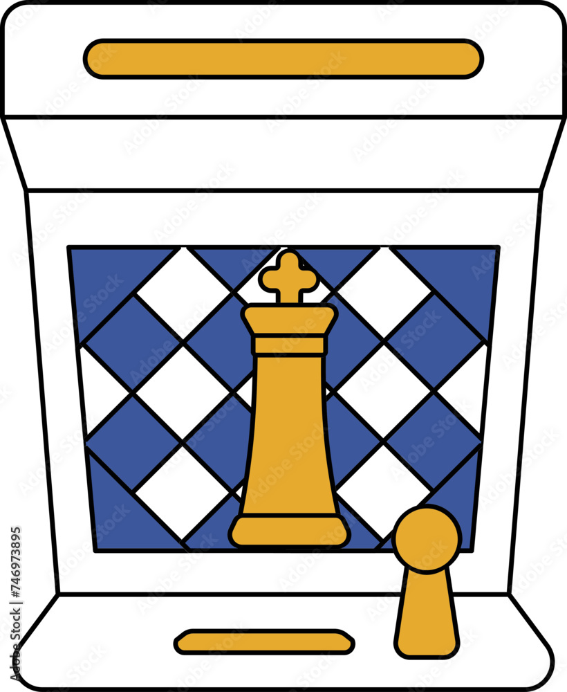 Poster flat style king chess in arcade game machine icon.