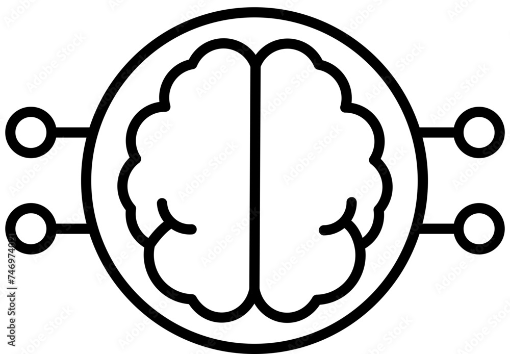 Poster vector illustration of brain with circuit icon in flat style.