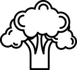Black Line Art Broccoli Icon in Flat Style.