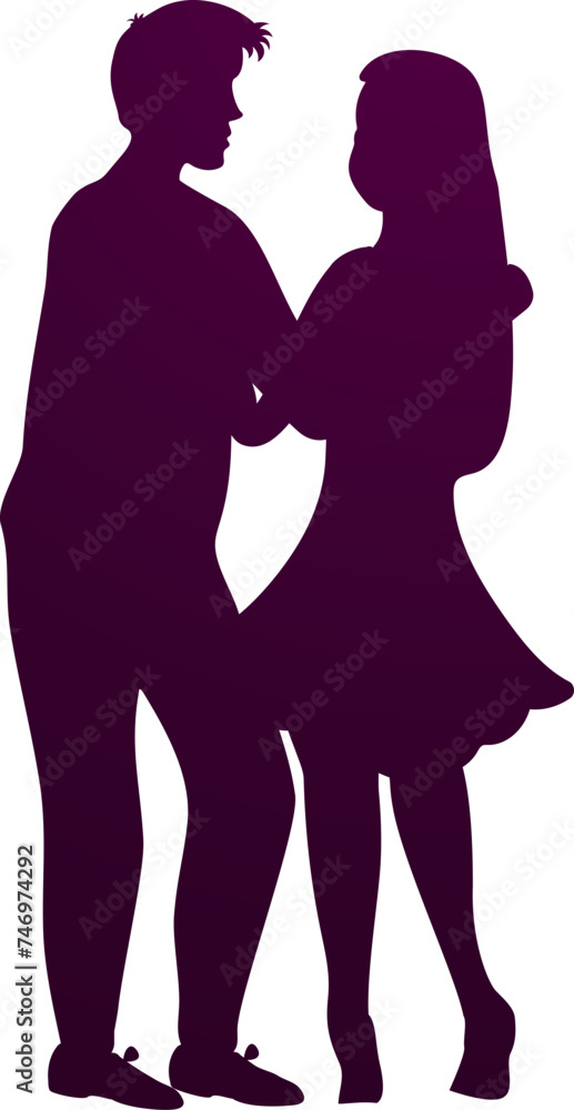 Poster silhouette loving couple in standing pose.