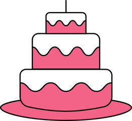 Cake Icon In Pink And White Color.