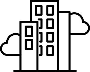 Skyline Building with cloud icon in line art.