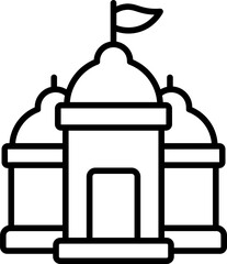 Black line art illustration of Hindu Temple icon.
