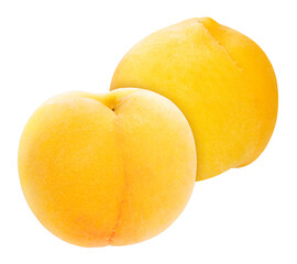 Yellow Peach isolated on white background, Fresh Yellow Peach Fruit on White PNG File. 
