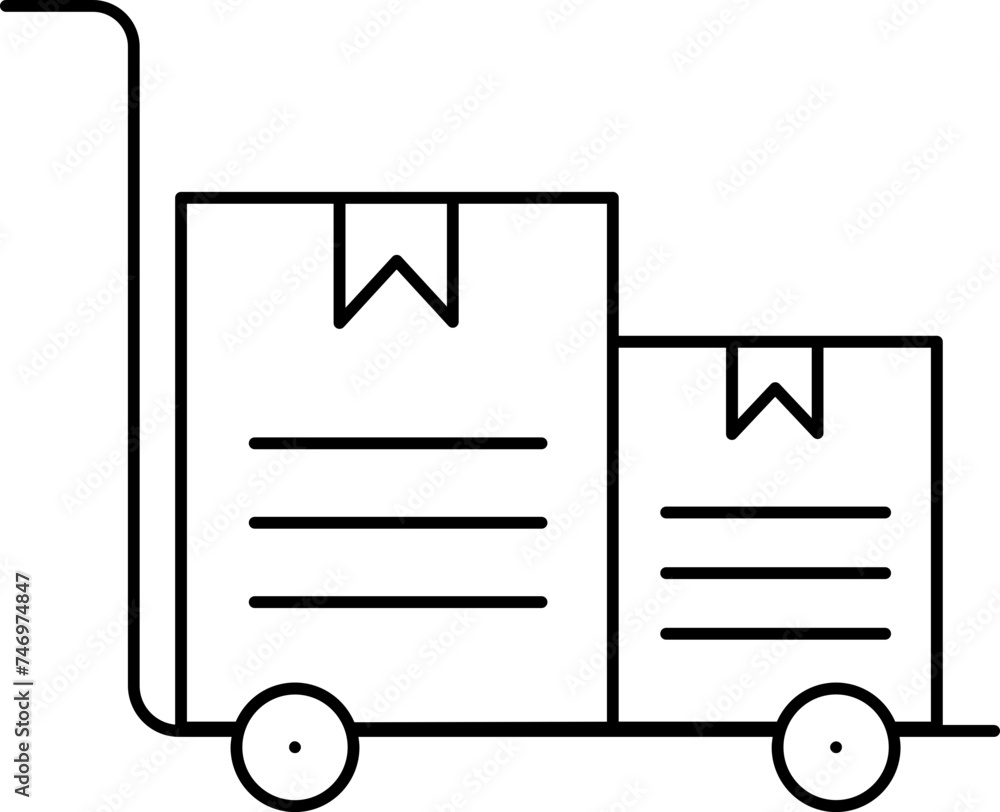 Poster push cart with boxes icon in thin line art.